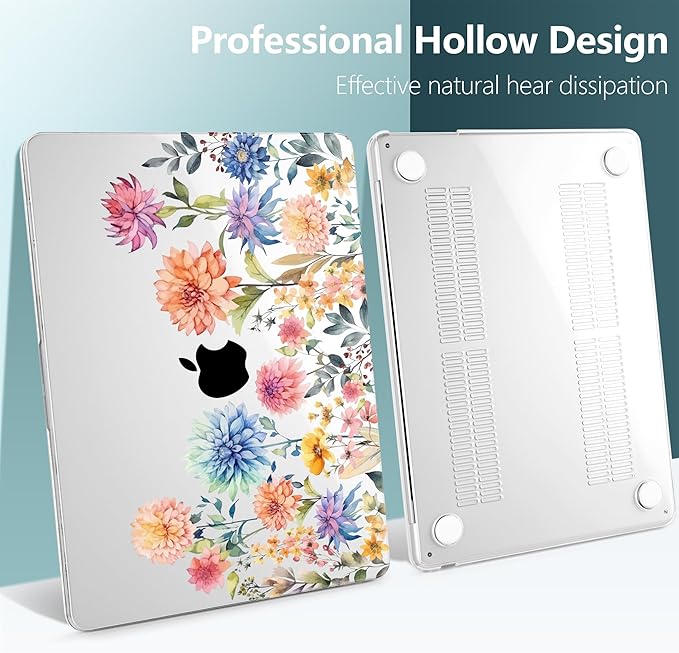 TWOLSKOO for M4 MacBook Air 13.6 inch Case 2025-2022 Release M4 A3240 M3 A3113 M2 A2681, Plastic Hard Shell & Screen Protector & Keyboard Cover & Trackpad Film, Beautiful Flowers