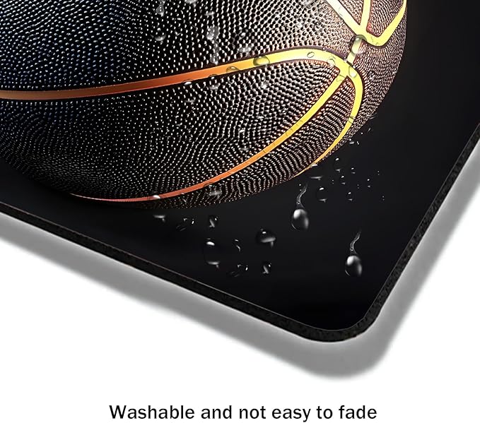 Mouse Pad, Golden Stripes Black Basketball Mouse Pads for Desk, 9.5" x 7.9" Non-Slip Rubber Base Computer Mousepad with Women, Portable Square Design for Wireless Mouse and Pad Laptop Office & Travel
