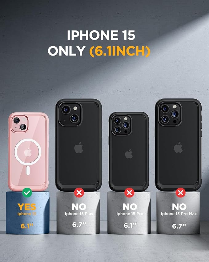 Miracase Glass Series for iPhone 15 Case [Compatible with MagSafe] Full-Body Magnetic Case with Built-in 9H Tempered Glass Anti-Fingerprint Screen Protector + Camera Lens Protector, Pink and Clear
