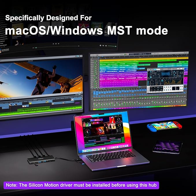 USB C Docking Station 3 Monitors Compatible with Mac/Windows, KOZYC Triple Display Docking Station with 3xHDMI(4k60Hz/30Hz+1080p), 3xUSB 3.0, SD/TF, 100W PD with HDMI Splitter Extend Display 3 Monitor
