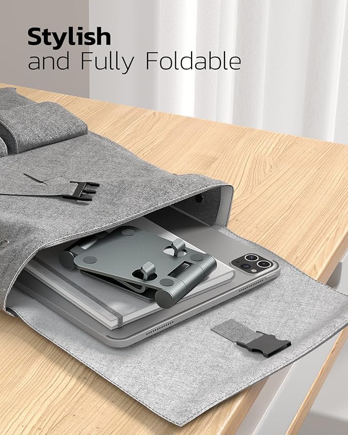 Nulaxy Dual Folding Cell Phone Stand, Fully Adjustable Foldable Desktop Phone Holder Cradle Dock Compatible with iPhone 17 16 15 14 13 12 11 Pro Max Xs Xr X 8, Nintendo Switch, All Phones - Gray