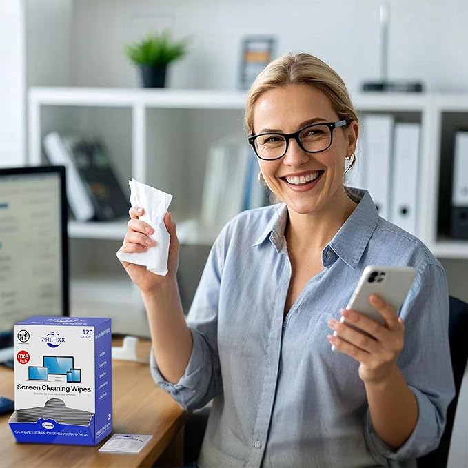 Screen Wipes for Electronics, 120 Count 6"x6" Pre-Moistened Screen Cleaner for Screens, Computer,Laptop,Tablet,Phone,Monitor,Car Screen Cleaner, Lens Wipes Individually Wrapped