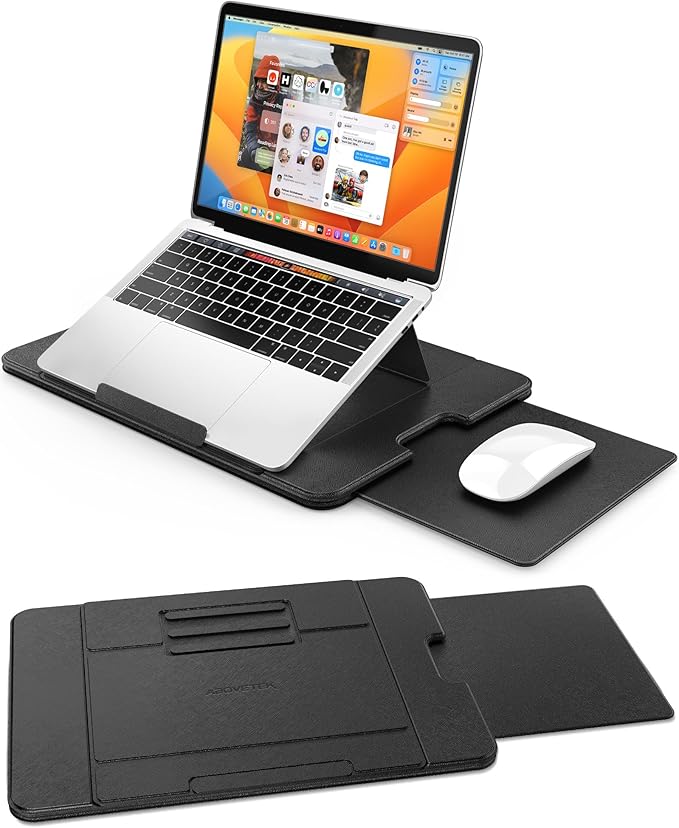 AboveTEK Adjustable Laptop Lap Desk, 3 Ergonomic Angles, PU Leather Non-Slip Surface, Heat Shield, Retractable Mouse Pad, Portable Laptop Lap pad Workstation for Bed, Sofa, Travel
