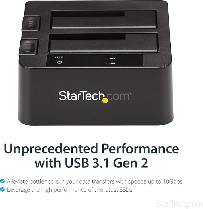 StarTech.com Dual-Bay USB 3.1 to SATA Hard Drive Docking Station, USB 3.1 (10 Gbps), External 2.5/3.5" SATA I/II/III, SSD/HDD Docking Station, Hot-Swap Hard Drive Bay, Top-Loading (SDOCK2U313)