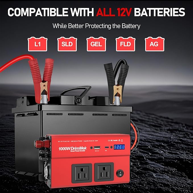 1000 Watt Power Inverters 12v to 110v for Vehicles - with Dual AC Outlets, 1000w Inverter with 3.0A USB and Type-C, 12v Inverter car Cigarette Lighter Battery for/Truck/RV/Emergency