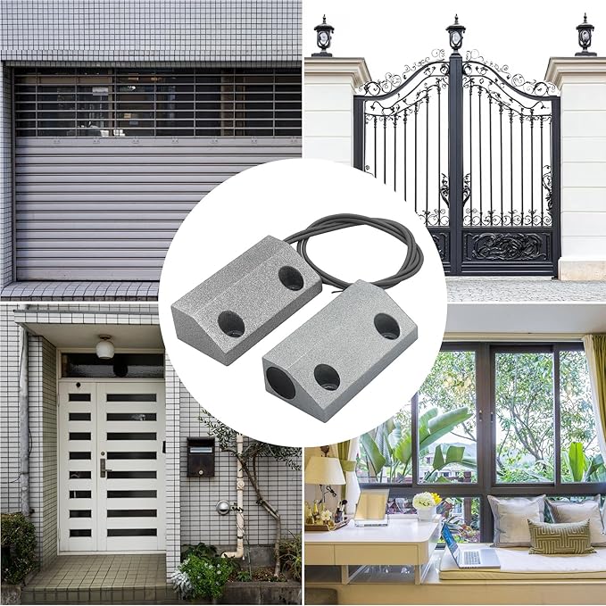 Magnetic Reed Switch Wired Surface Mount Normally Open NO Contact Sensor Alarm Magnetic Door Switch with 2 Wires, Zinc Alloy Sliver, MC-56