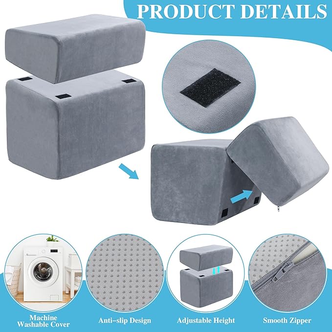 ROYALAY Adjustable Foot Rest Under Desk for Office, High-Density Foam Foot Rest with 3 Adjustable Heights, Ergonomic Footrest with Washable Cover for Home, Airplane, Travel(17 * 11 * 17in, Gray)
