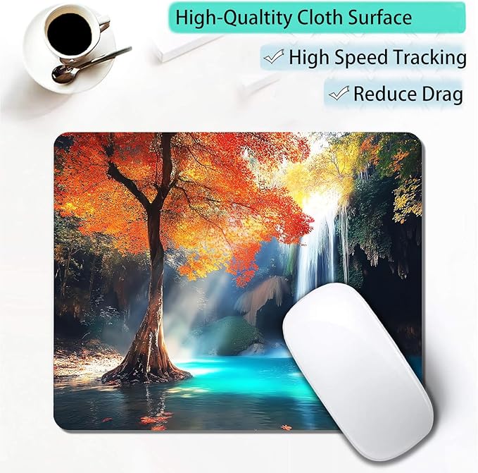Aesthetic Natural Lake Forest Custom Mouse Pad with Non-Slip Rubber, Small Square Design for Wireless Laptop & Computer Mouse Pads for Desk, 9.5 x 7.9 inch Smooth Surface for Gaming & Office