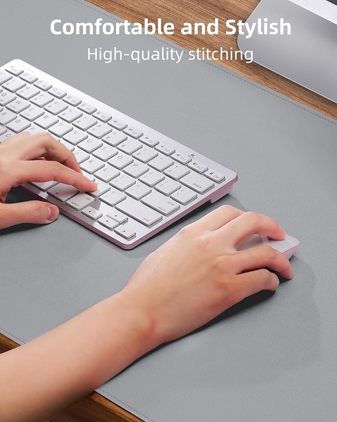Non-Slip Desk Pad,Mouse Pad,Waterproof PVC Leather Desk Table Protector,Non-Slip PU Leather Desk Blotter, Easy Clean Laptop Desk Writing Mat for Office Work/Home/Decor(Light Grey, 24" x 13.7")