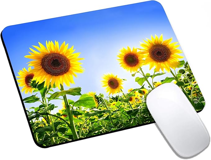 Mouse Pad, Cute Sunflower Plants Floral Mouse Pads for Desk, 9.5" x 7.9" Non-Slip Rubber Base Computer Mousepad with Women, Portable Square Design for Wireless Mouse and Pad Laptop Office & Travel