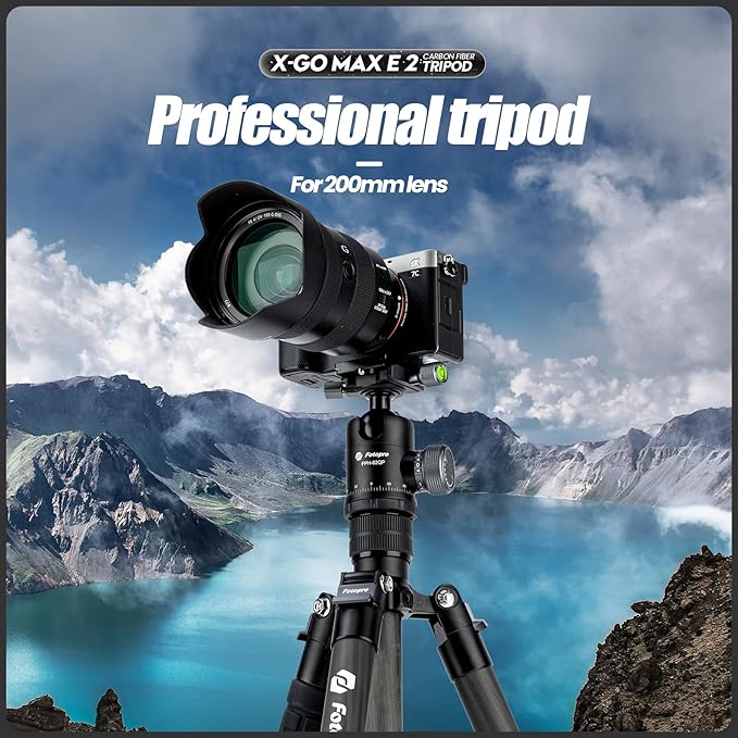 Fotopro 68" Carbon Fiber Travel Tripod, Heavy Duty Camera Tripod with Ball Head, Detachable Monopod with Quick Release Plate and Bag, Load up to 12KG/26lbs