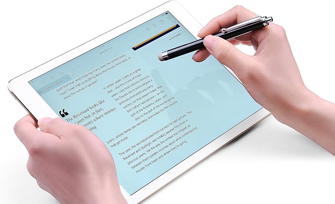 Stylus, 4 Pcs 5.0 Inch Mesh Fiber Tip Stylus Pens for Touch Screen, Compatible with iPad, iPhone, Kindle Fire, 4 Extra Replaceable Hybrid Fiber Tips (White, Black, Silver, Blue)