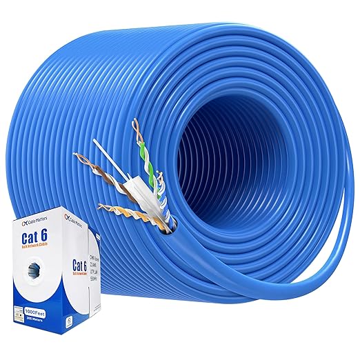 Cable Matters [UL Listed] 10Gbps in-Wall Riser Rated (CMR) 23AWG Bare Copper Cat6 Ethernet Cable - 1000ft, Cat 6 Ethernet Cable Spool, Cat 6 Cord Bulk, Blue