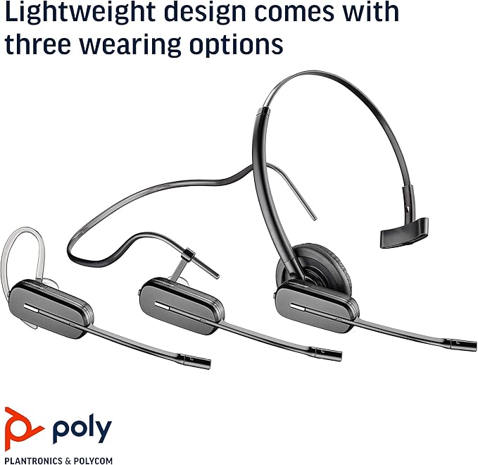 Plantronics - CS540 Wireless DECT Headset with Lifter (Poly) - Single Ear (Mono) Convertible (3 wearing styles) - Connects to Desk Phone - Noise Canceling Microphone