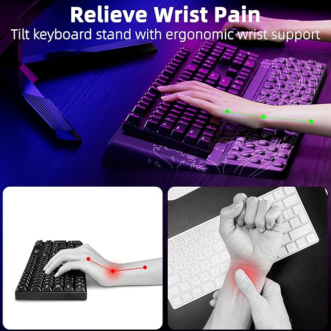 Ospelelf Wrist Support With Keyboard Stand, Comfy Ergonomic Riser Holder for Office Home