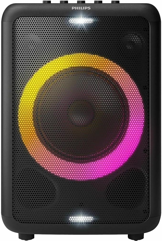 PHILIPS X3206 Bluetooth Party Speaker with Deep bass, Up to 14 Hours Battery, Party Lights and Karaoke Effects, Microphone and Guitar Input, Audio-in, USB Charging, Built-in Trolley, TAX3206