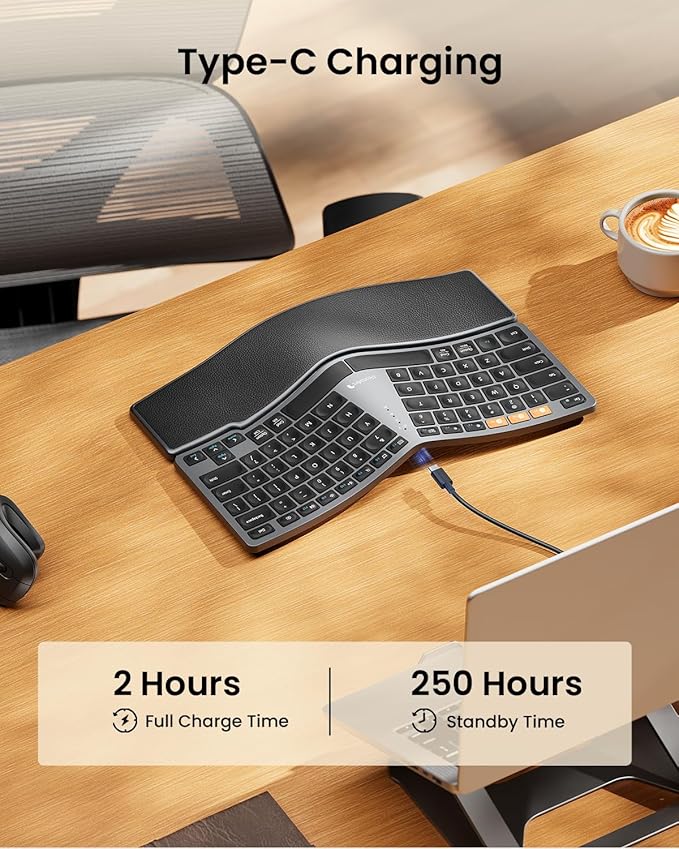 ProtoArc Bluetooth Ergonomic Keyboard, EK04 Mini Compact Wireless Ergo Split Keyboard, 80 Keys, Bluetooth and USB, Palm Rest, Natural Typing, Rechargeable, Compatible with Windows/Mac/Android