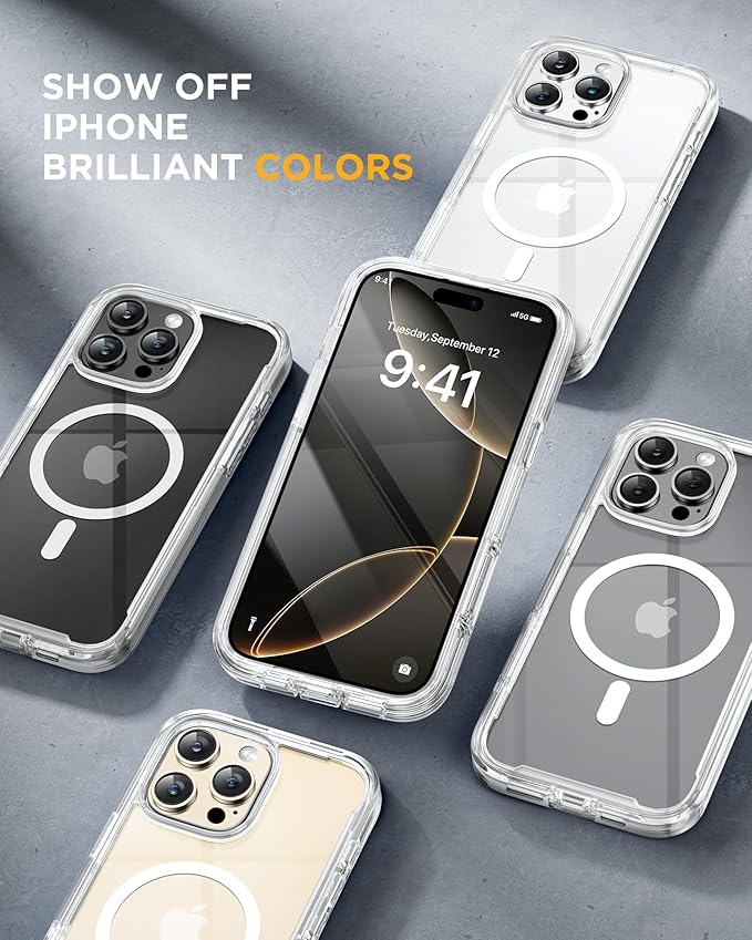 Miracase for iPhone 16 Pro Max Case 6.9'', [Bubble Free] Full-Body Bumper Phone case with Built-in Full Glass Screen &Lens Protector,Compatible with MagSafe,Drop Proof 16 Pro Max Cover,Clear