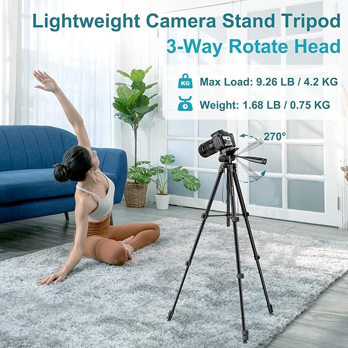 JOILCAN Phone Tripod, 68" Tripod for Phone Stand Video Recording Photos, Travel Floor Tripods Compatible with iPhone Canon Nikon DSLR, Cell Phone Tripods with Remote/Travel Bag