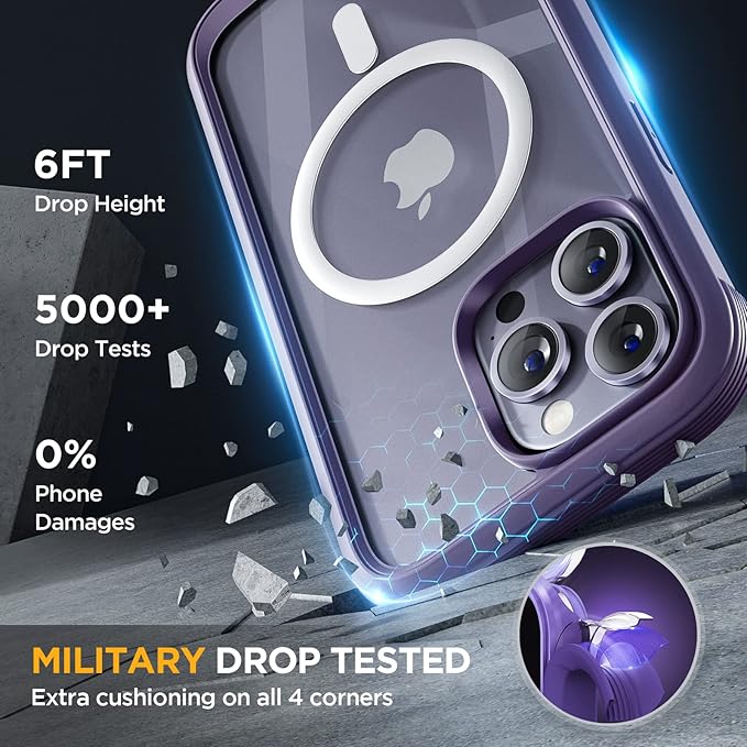 Miracase Magnetic for iPhone 14 Pro Max Case 6.7 inch, (Compatible with MagSafe) Upgrade Full-Body Clear Phone Bumper Case with Built-in 9H Tempered Glass Screen Protector, Magnetic Purple
