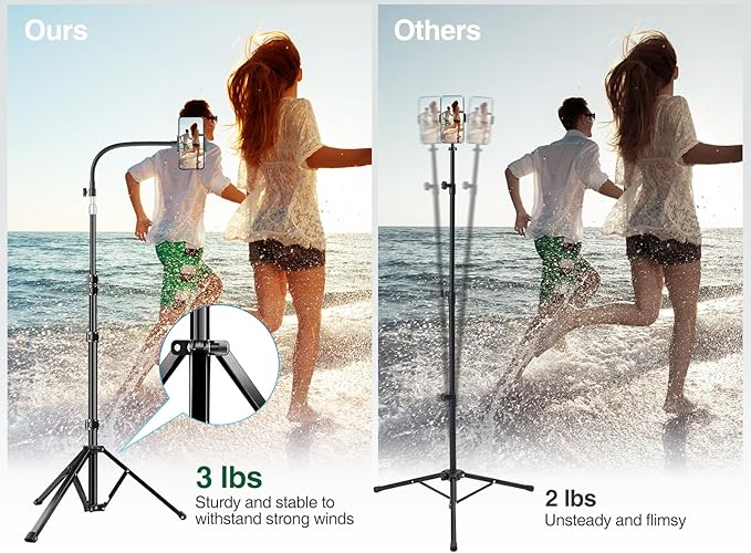 elitehood 80” Tall Phone Stand Tripod, Floor Phone Recording Stand, Heavy Duty Adjustable iPhone Tripod Stand Compatible with iPhone 15 14 13 12