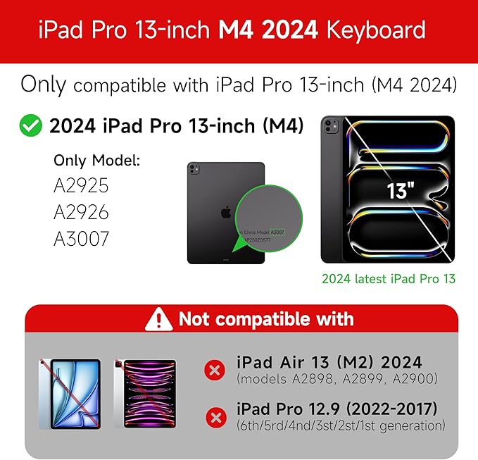 HOU Keyboard Case for iPad Pro 13 inch Case 2024 with Keyboard (M4), iPad Pro 13 inch Keyboard with Multi-Touch Trackpad, 7 Colors Backlight, Easy-Set Magnetic Stand Bluetooth Keyboard-White