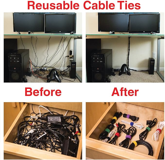 Heaviest Cable Organizer on The Market! Compact and Weighted Desktop Cord Holder and Cable Organizer, Eco-Friendly Silicone, No Bad Smell, Bundled with 4 Reusable Cable Ties! (Blue)