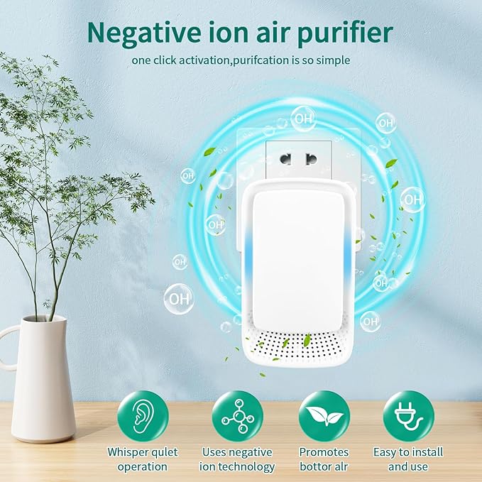 Plug-In Ionic Air Purifier (4), Home Air Ionizer, Silent Filterless Air Purifier, Silent Filterless Air Purifier for Home, Portable Negative Ion Air Freshener for Pet Odors, Dust, and Smoke.