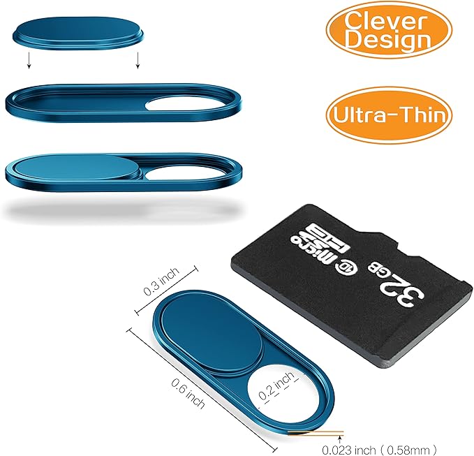 imluckies Metal Webcam Cover Slide, 0.023in Camera Cover for Laptop Computer, MacBook Pro/Air iMac iPad Tablet iPhone 8/7/6 Plus, Echo Show/Spot Web Camera Blocker Protect Your Privacy [2 Pack Blue]
