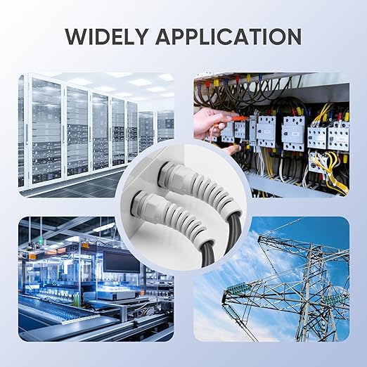 Strain Relief Cord Connector,LISTENJIALE 10Pcs NPT 1/4" Waterproof Cable Gland Flex Spiral Strain Relief Adjustable 4-8mm Cable Connector Nylon Joint with Gaskets(Grey)