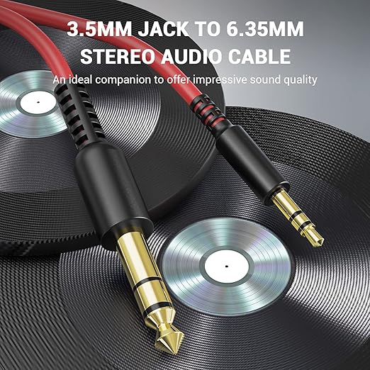 OneOdio 6.35mm to 3.5mm 6.6-9.8FT Stereo Adapter Cable Compatible with AMPs, Electronic Keyboards, Mixers, Guitars and Pro10/Pro30/Pro50 Headphones of OneOdio-Red