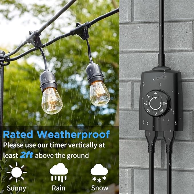 G-ELEK Outdoor Timer Outlet Waterproof, 24 Hour Outdoor Light Timer, Timers for Electrical Outlets, Ideal for Pool Pump, Christmas Lights, Heavy Duty, Grounded Outlets (Dusk to Dawn Sensor, 2 Pack)