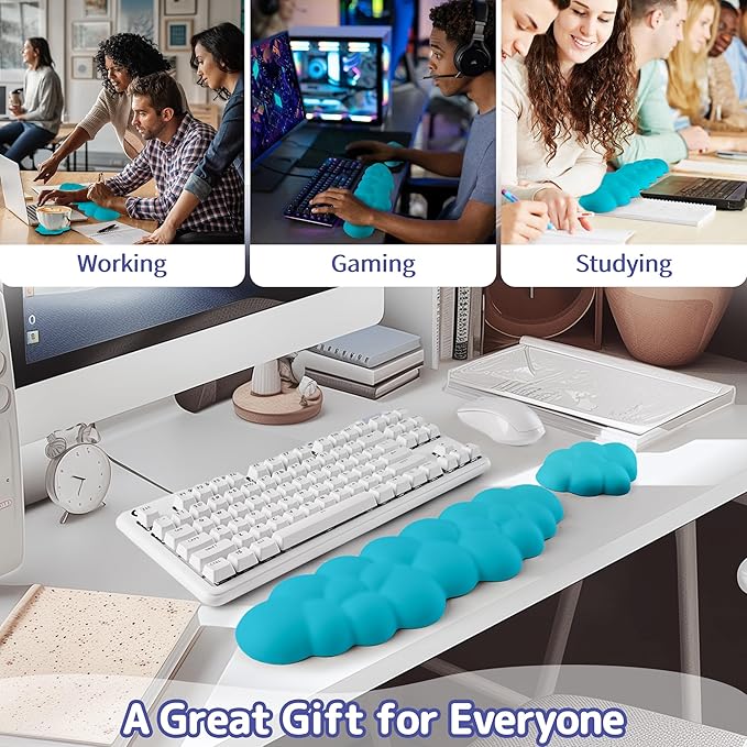 Cloud Wrist Rest Keyboard, Cloud Keyboard Wrist Pad Set with PU Leather Memory Foam, Cute Arm Rest for Palm Support, PC/Gaming Desk Accessories/Office Setup/Computer Hand Cushion - Scuba Blue