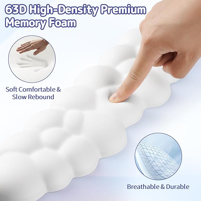 Cloud Wrist Rest Keyboard, Cloud Keyboard Wrist Pad Set with PU Leather Memory Foam, Cute Arm Rest for Palm Support, PC/Gaming Desk Accessories/Office Setup/Computer Hand Cushion - White