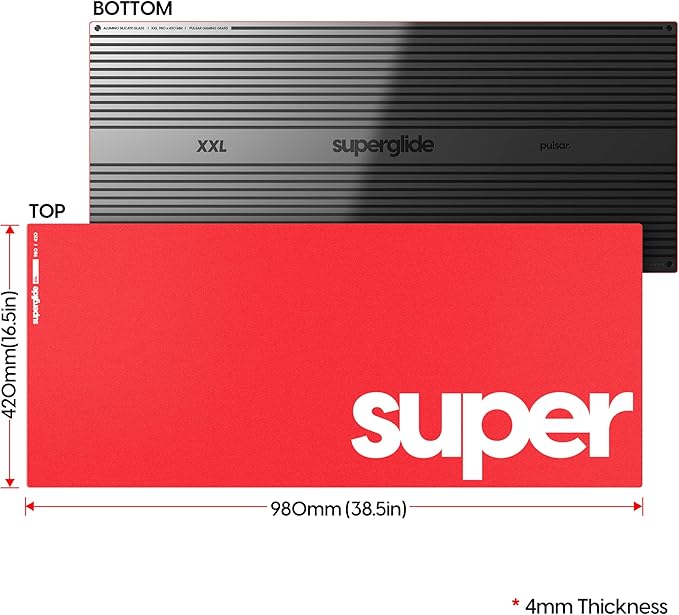 Pulsar - Superglide Premium Glass Mouse Pad XXL ALUMINO-Silicate Glass Surface Anti-Slip Fully Molded high-Density Silicone Rubber 38.5in x 16.5in (XXL, Red)