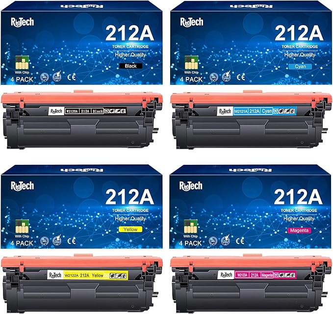 212A Toner Cartridge 4 Pack,for HP 212X W2120A Toner Cartridge for HP Color Laserjet Enterprise M554 M555 Flow MFP M578 Printer,with Upgraded Chip,No Fading,No Streak