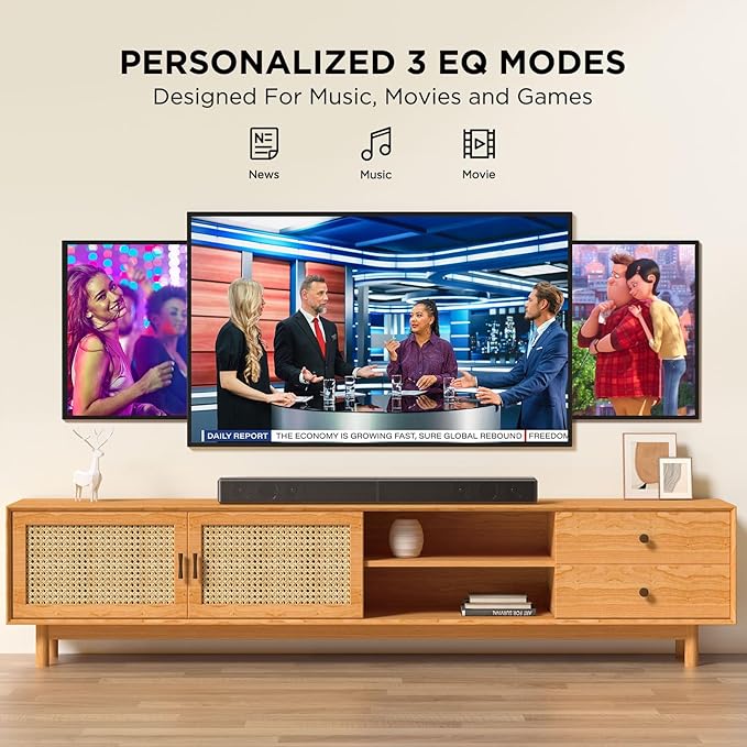 2.2ch 100W Sound Bar for Smart TV, 2-in-1 Detachable Bluetooth 5.3 Speaker with 3 EQ Modes & Adjustable Bass - Home Theater Audio for Movies, Gaming, Music