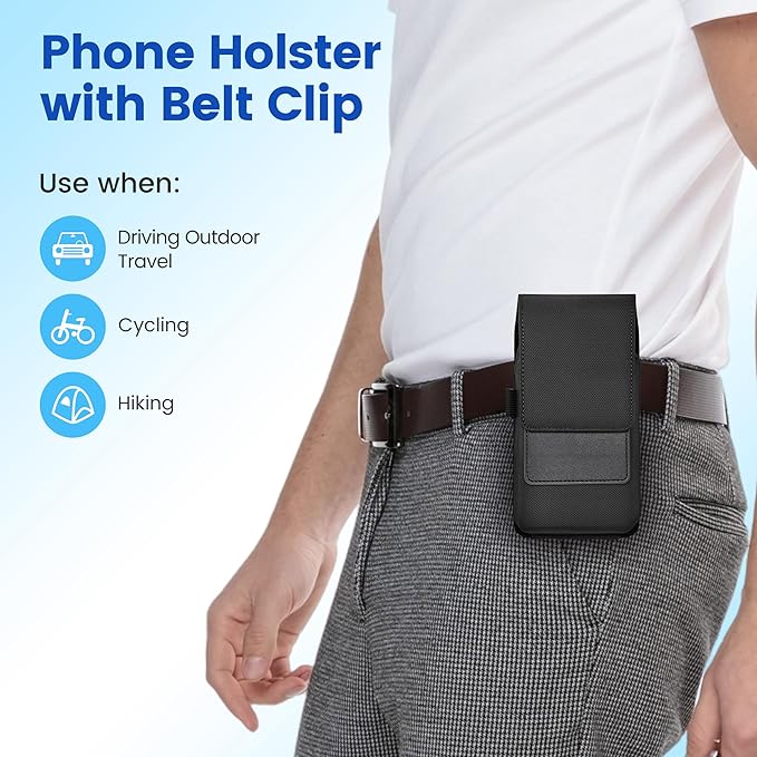 Mopaclle Rugged Nylon Cell Phone Holster with Belt Clip and Loop, Compatible with iPhone 17 Pro, iPhone 16 Pro, 16, 15 Pro, Galaxy S25, S24, S23 – Fits with Case On, Belt Holder for Men and Seniors