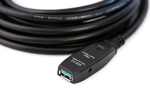 50 Feet Active USB Extension Cable 3.0 Male to Female with 2 Extension chipsets Signal Booster - Active Extension/Repeater Cord 15 Meters / 50 Feet (AC Power Supply Included)