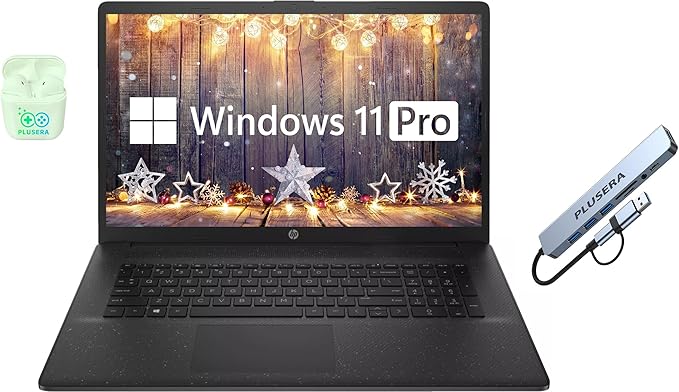 HP 17.3" Business Laptop Computer, 10-Core Intel Core i5, Windows 11 Pro with Microsoft Office License Included, PLUSERA Earphones (Jet Black, 16GB RAM | 1.2TB Storage)