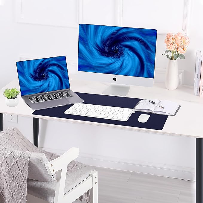 AFIING Dual-Sided Desk Pad, Natural Cork & PU Leather, Desk Mat Protector Non-Slip, Waterproof, Easy Clean,Large Mouse mats for Office and Home Work(Blue, 31.5"x17")