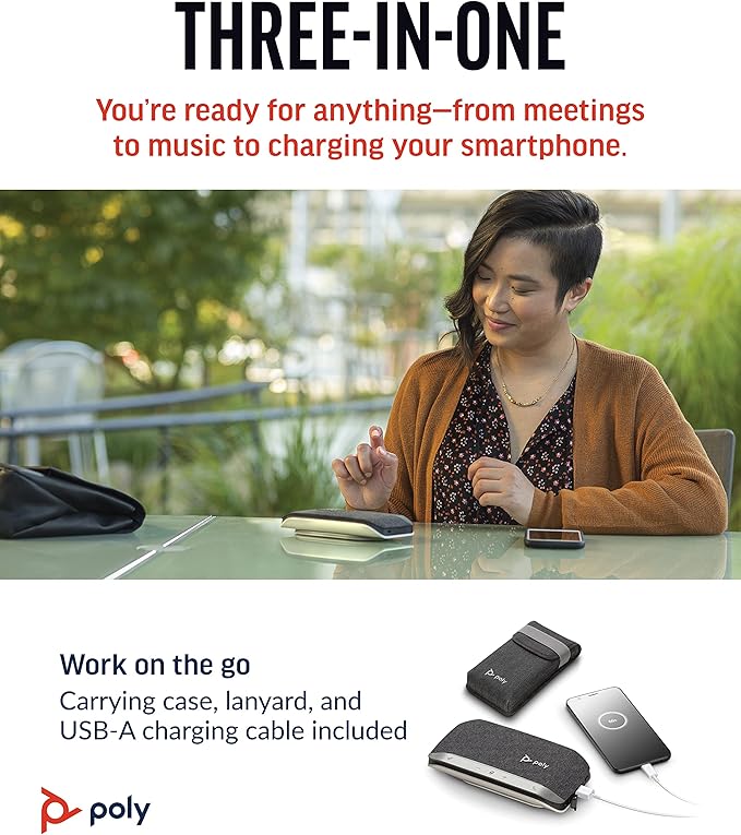 Poly Sync 20 USB-A Personal Portable Smart Speakerphone (Plantronics) - Connect to Mobile via Bluetooth, PC/Mac via Included USB-A Cable - Noise/Echo Reduction - Works w/Teams, Zoom - Amazon Exclusive