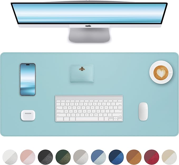 Leather Desk Pad Protector, Mouse Pad, Office Desk Mat, Non-Slip PU Leather Desk Blotter, Laptop Desk Pad, Waterproof Desk Writing Pad for Office and Home (Teal, 31.5" x 15.7")