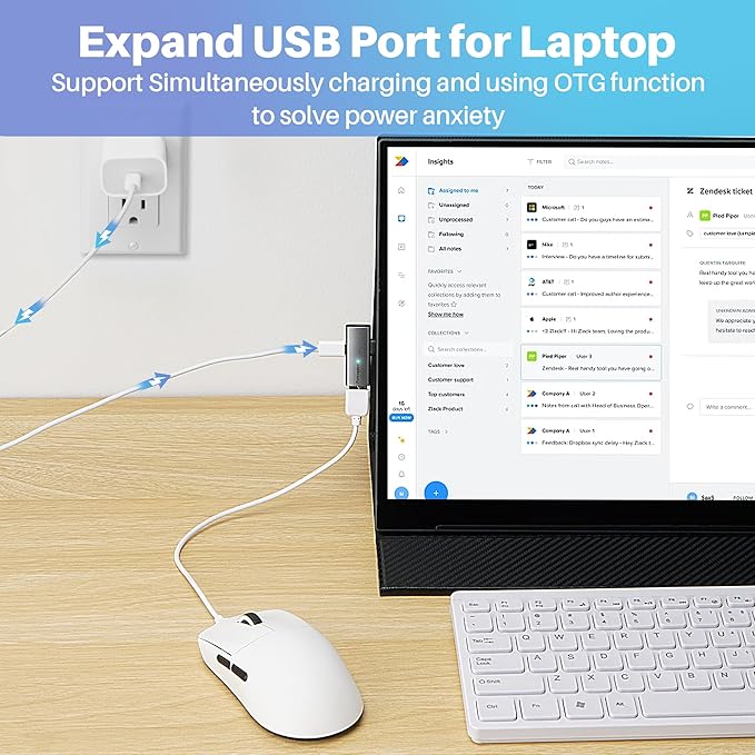 2-in-1 USB C 3.1 to USB 3.0 10Gbps Adapter with 100W Charging Port, USB Female to USB Type-C Male OTG (On The Go) Data Transfer Converter for iPhone 16/15 Series, MacBook, iPad-2Pack