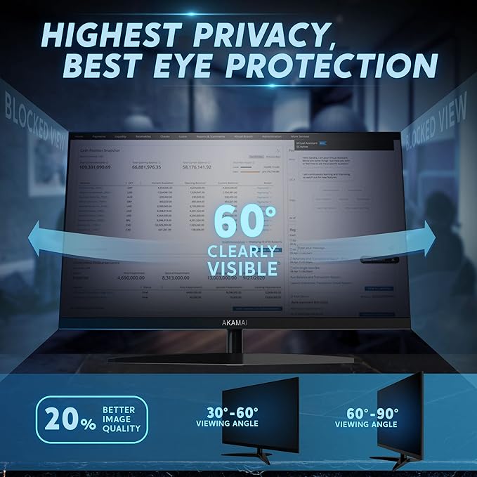 27 inch Computer Privacy Screen (16:10) - Black Security Shield - Desktop Monitor Protector - UV & Blue Light Filter by Akamai