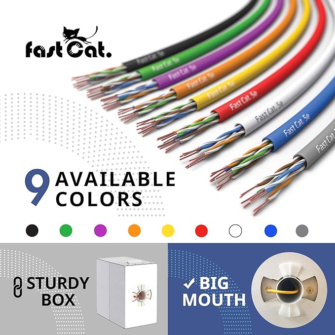 fast Cat. Cat5e Ethernet Cable 1000ft - 24 AWG, CMR, Insulated Bare Copper Wire Cat 5 ethernet Cable with FastReel - 350MHZ / Gigabit Speed UTP Cable Cat5e - CMR (Gray)