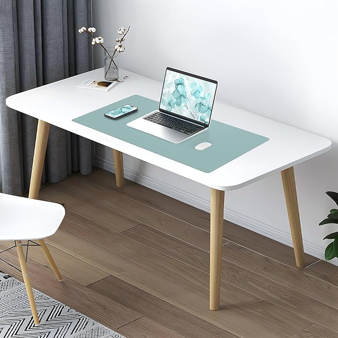 AFIING Dual-Sided Desk Pad, Natural Cork & PU Leather Large Mouse mats for Office and Home Work, Desk Protector Non-Slip, Waterproof, Easy Clean (Light Blue, 23.6" x 13.7")