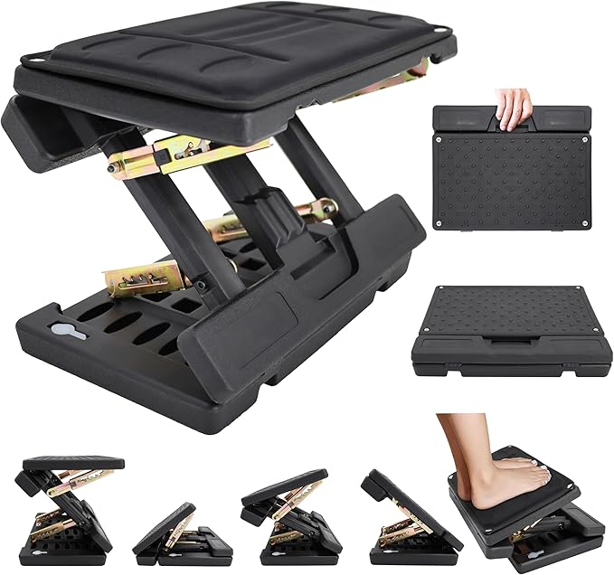 Adjustable Foot Rest Under Desk - Ergonomic Office Foot Stool with Massage, Leg Rest for Desk, Anti-Slip Design for Home & Work, Improves Posture (PB-Black)
