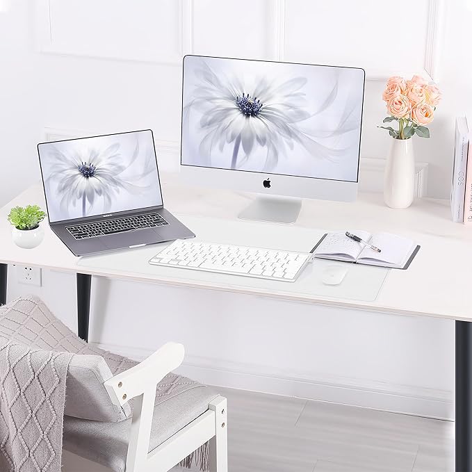 AFIING Dual-Sided Desk Pad, Natural Cork & PU Leather Mouse pad for Office and Home Work, Desk Protector Non-Slip, Waterproof, Easy Clean (Ivory White, 23.6" x 13.7")