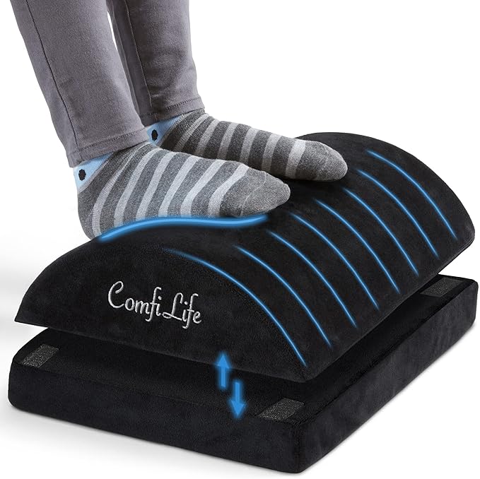 ComfiLife Foot Rest for Under Desk at Work – Adjustable Height Memory Foam Foot Stool for Under Desk, Office Chair & Gaming Chair – Ergonomic Footrest for Back & Hip Pain Relief (Black)